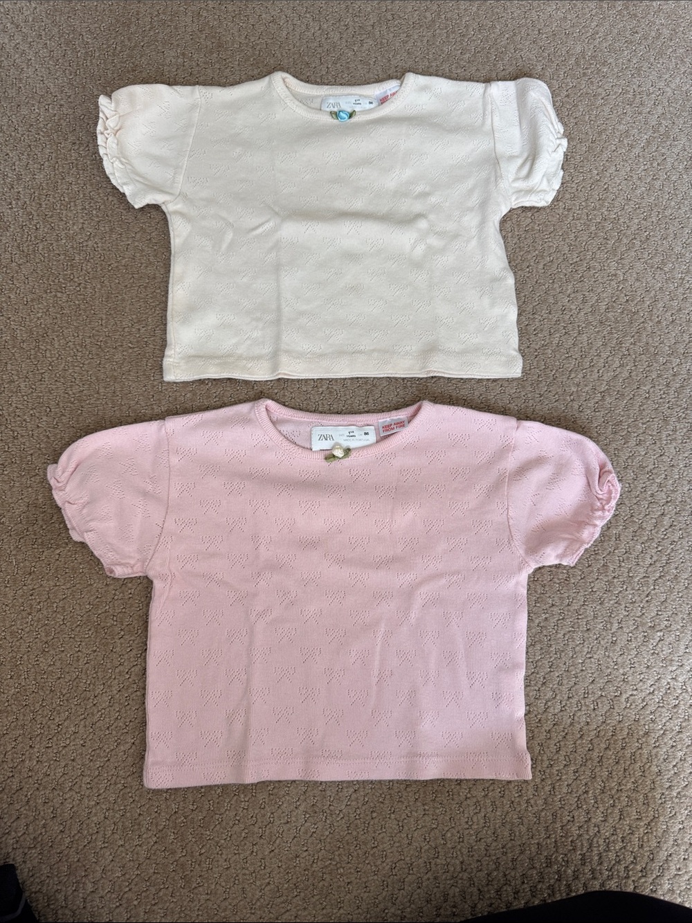 2 Zara Kids Bow Eyelet Tops - Pink and Cream